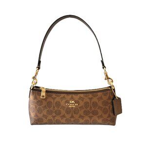 Coach CCL40 Metallic Signature Charlotte Shoulder Handbag Bag Brown Copper